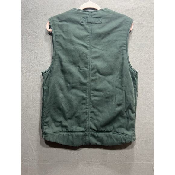 Duluth Trading Company Green Canvas Utility Vest With A Sherpa Lining Men Size M - Picture 2 of 8